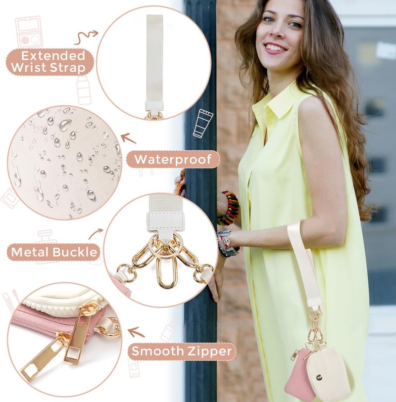 JEEBURYEE Dual Pouch Wristlet Keychain Wallets for Women with 2 Detachable Zipper Coin Purse - Small and Portable Mini Card Wallet for Women Men Gold Hardware Pink+Ivory - Image 4